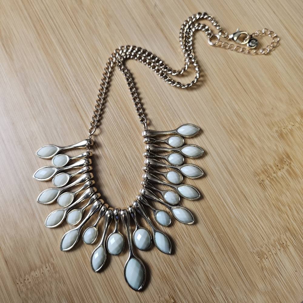 1946 Egg Shell Gold Tone Art Deco Atomic Sphere Statement Necklace 12 Inches